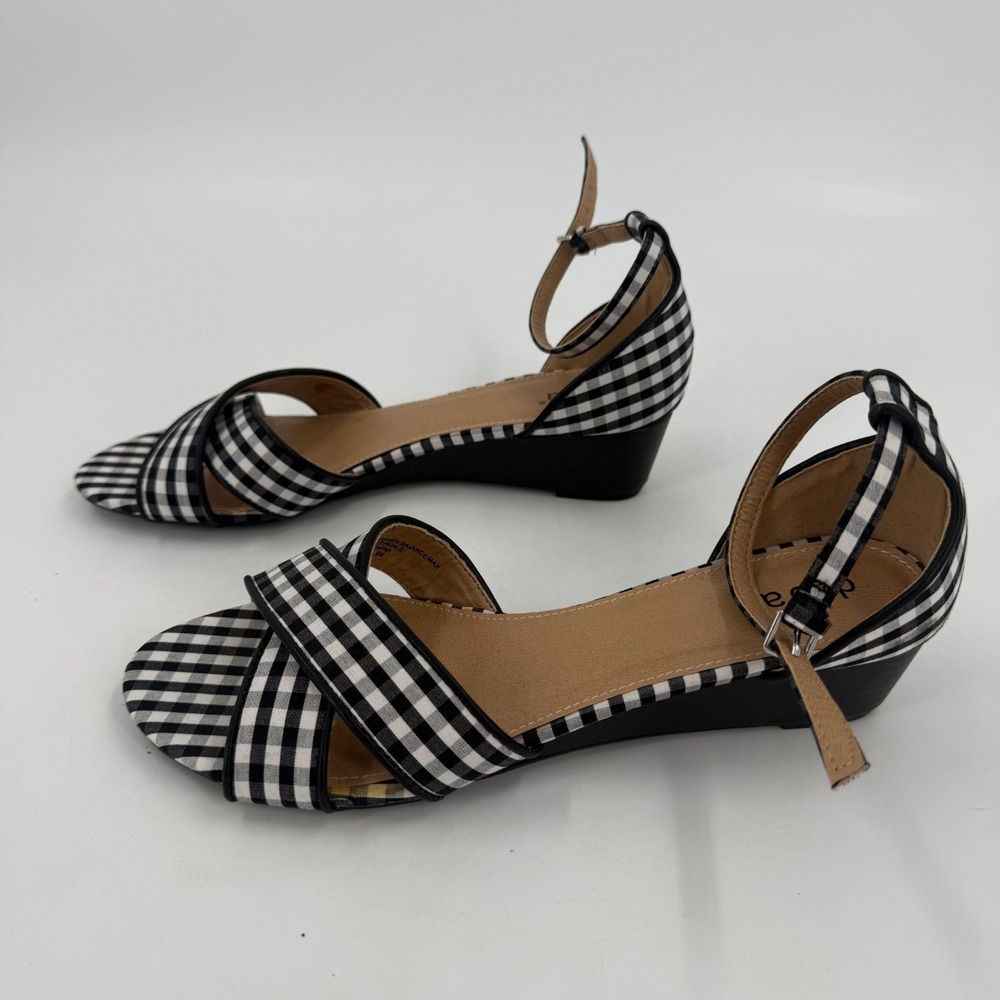 Diba Slingback Sandals Womens 8.5M Black White Checkered Upper Fabric Open Toe